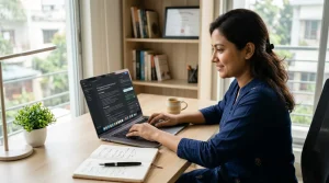 Best AI for content writing in 2026 featured image showing a professional writer using AI tools on a laptop