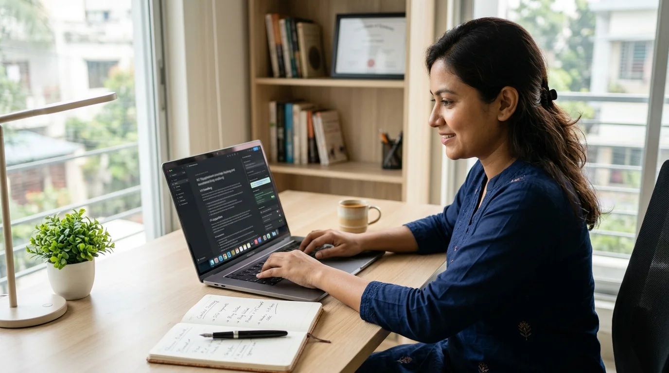 Best AI for content writing in 2026 featured image showing a professional writer using AI tools on a laptop