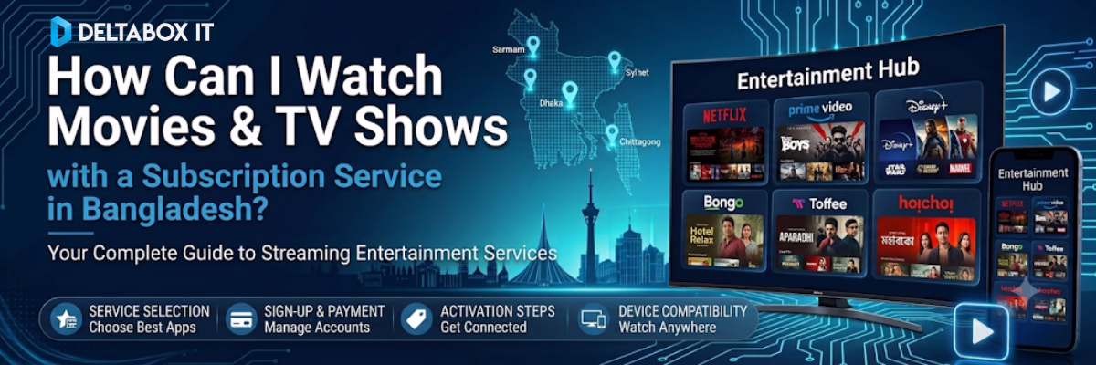 How Can I Watch Movies and TV Shows Online with a Subscription Service in Bangladesh? 1 A user navigating a streaming subscription dashboard on a smart TV in a modern Bangladeshi living room setting.