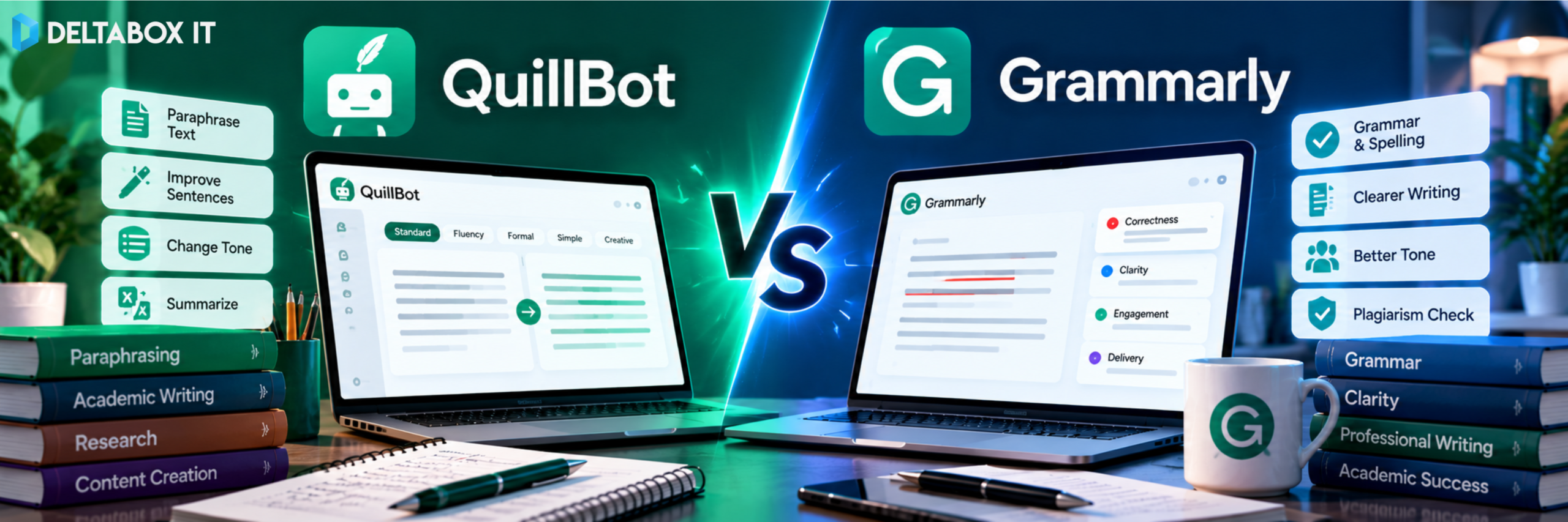 QuillBot vs Grammarly comparison for grammar checking, paraphrasing and academic writing