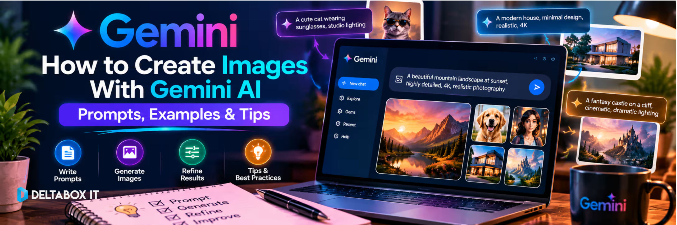 How to create images with Gemini AI using text prompts, examples and image generation tips