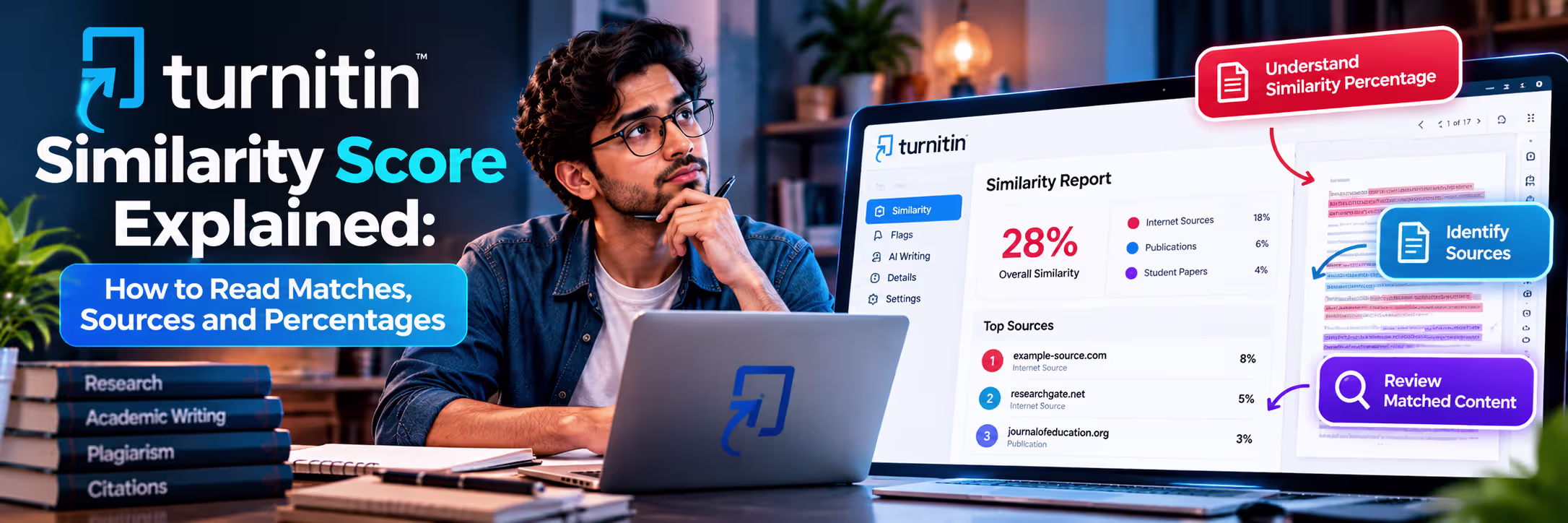 Turnitin Similarity Score explained with matched sources, percentages and similarity report